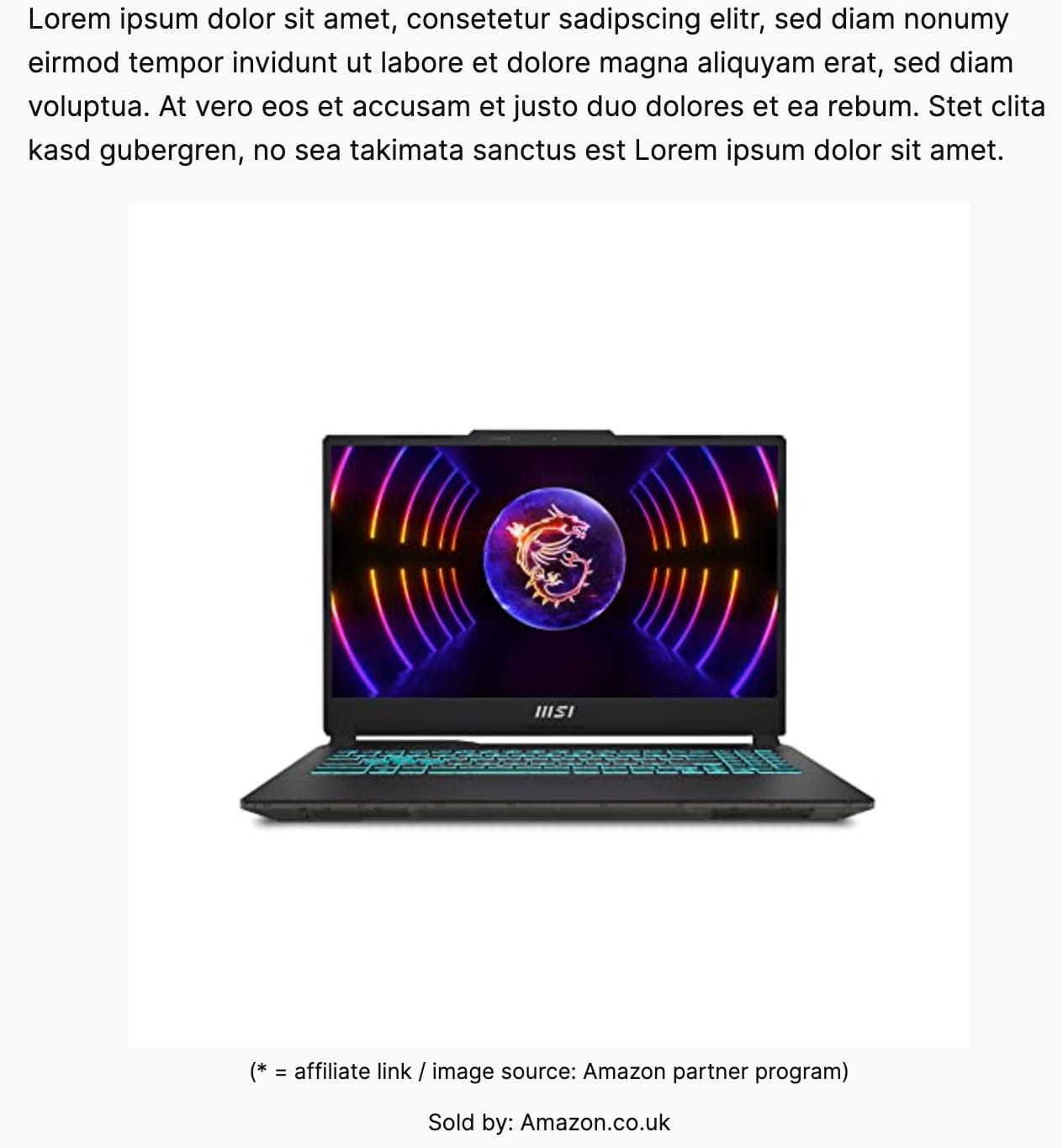 One product image from the Amazon Product Advertising API embedded in the site contents