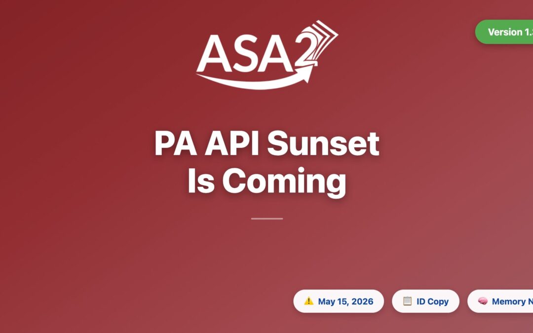 ASA2 1.33.0: PA API Sunset Notice & Product ID Copy